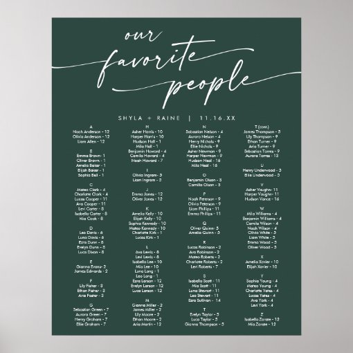Boho Chic Emerald Green Printable Seating Chart Zazzle
