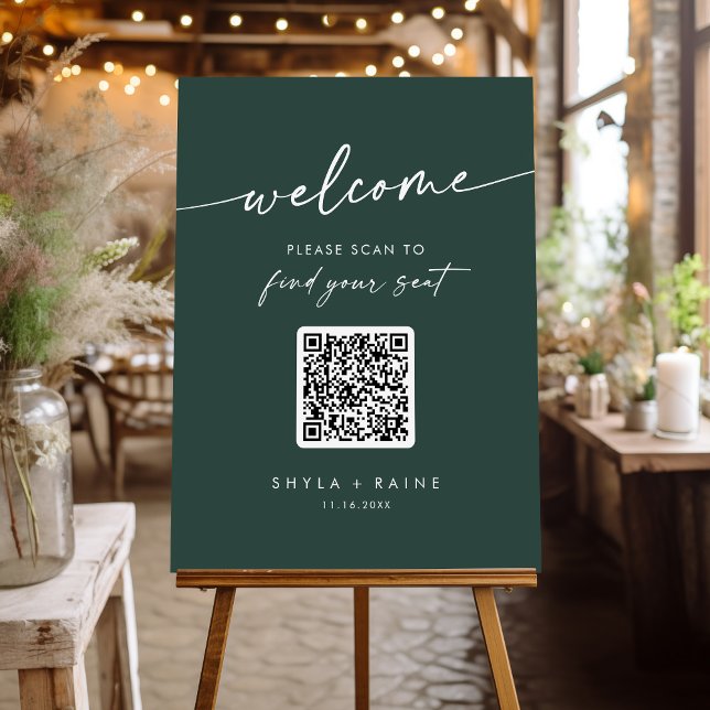 Boho Chic Emerald Green QR Code Seating Chart Foam Board (Creator Uploaded)