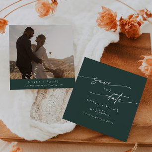 Boho Chic Emerald Green Square Photo Back Save The Date