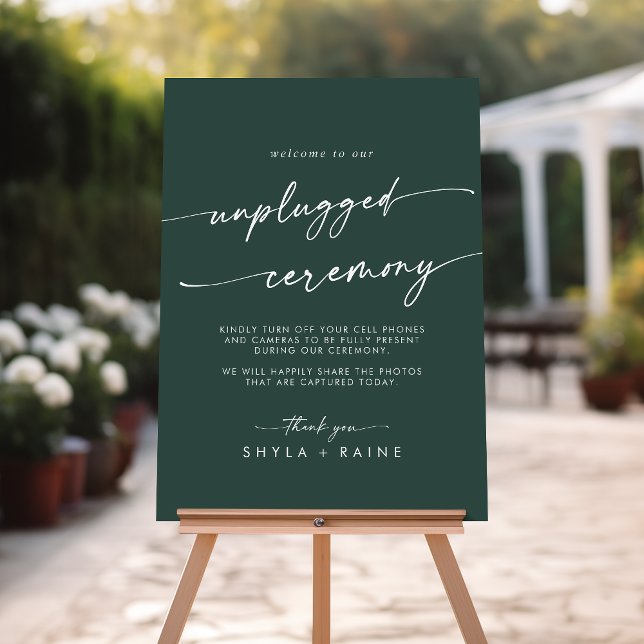 Boho Chic Emerald Green Unplugged Ceremony Sign (Creator Uploaded)