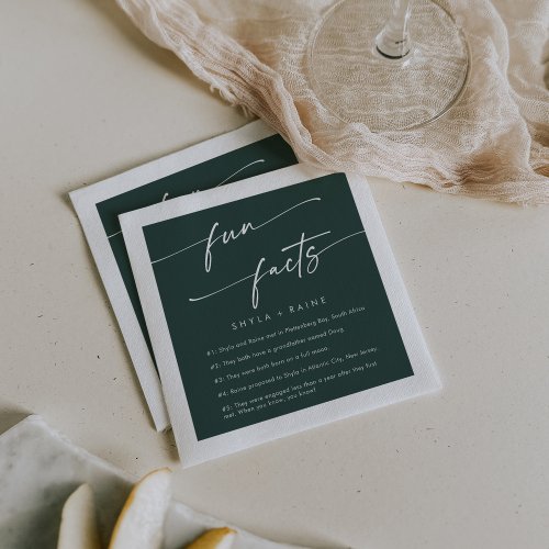 Boho Chic Emerald Green Wedding Fun Fact Napkins