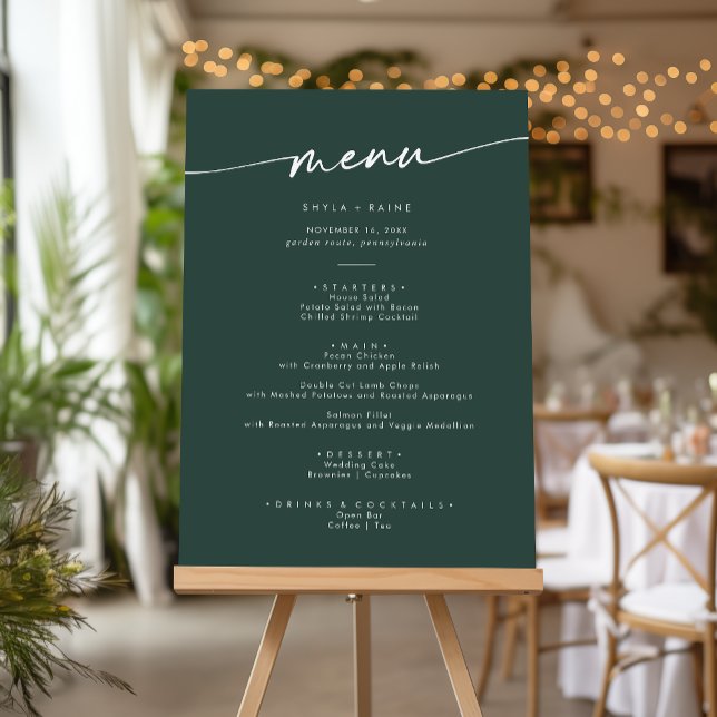 Boho Chic Emerald Green Wedding Menu Foam Board (Creator Uploaded)
