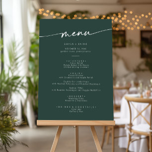 Boho Chic Emerald Green Wedding Menu Foam Board