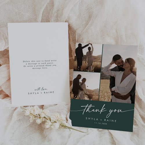 Boho Chic Emerald Green Wedding Photo Collage Thank You Card