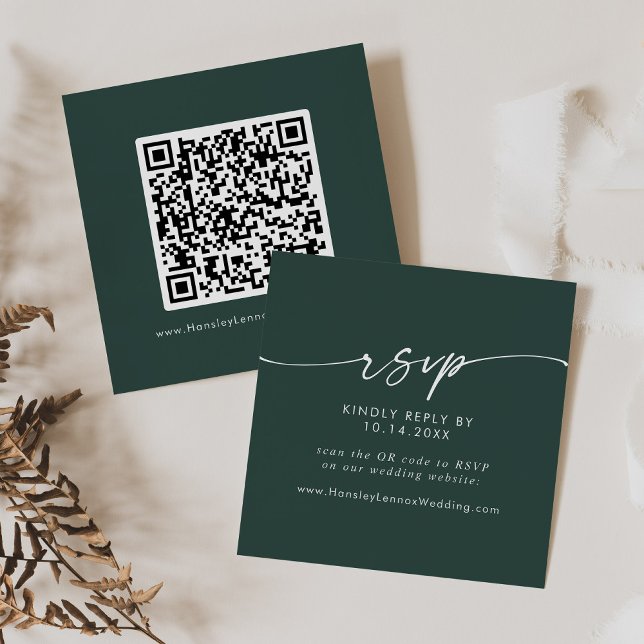 Boho Chic Emerald Green Wedding QR Code RSVP Enclosure Card (Creator Uploaded)