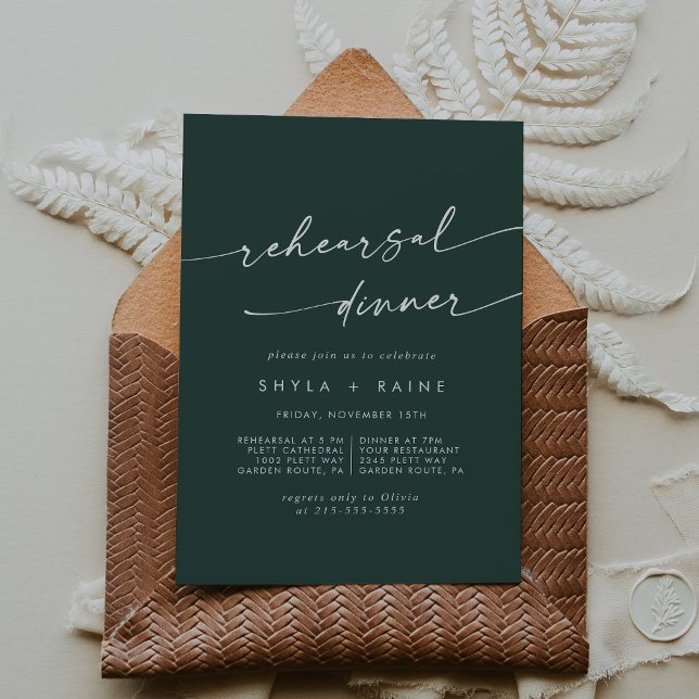 Boho Chic Emerald Green Wedding Rehearsal Dinner Invitation (Creator Uploaded)