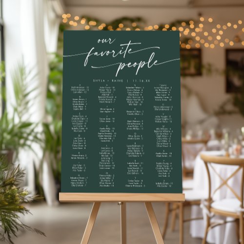 Boho Chic Emerald Green Wedding Seating Chart Foam Board