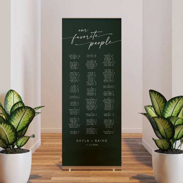 Boho Chic Emerald Green Wedding Seating Chart Retractable Banner (Creator Uploaded)