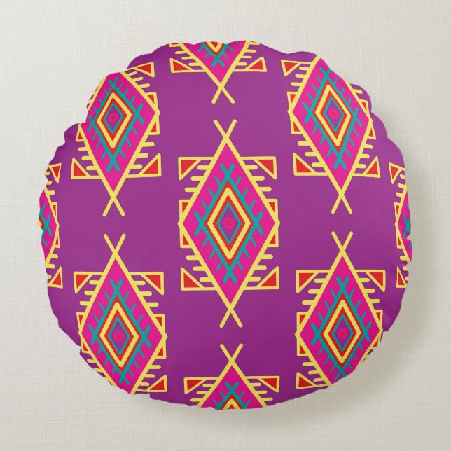 Boho Chic: Ethnic Seamless Ornament Round Pillow (Front)