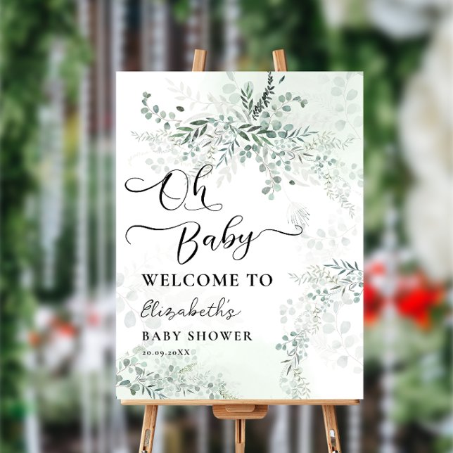 Boho Chic Eucalyptus Baby Shower Welcome Foam Board (Creator Uploaded)