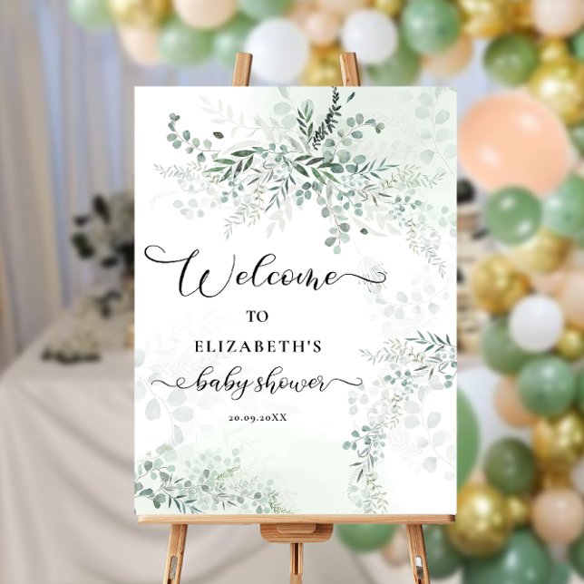 Boho Chic Eucalyptus Baby Shower Welcome Foam Board (Creator Uploaded)