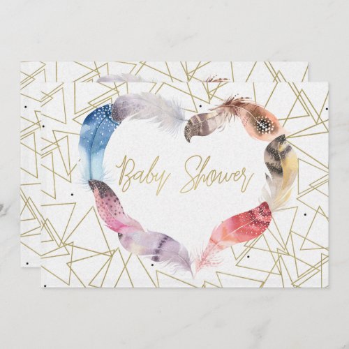 Boho Chic Feather Heart Baby Shower Invitations