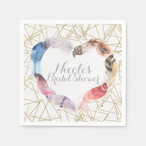 Boho Chic Feather Heart Bohemian Glam Party Napkins