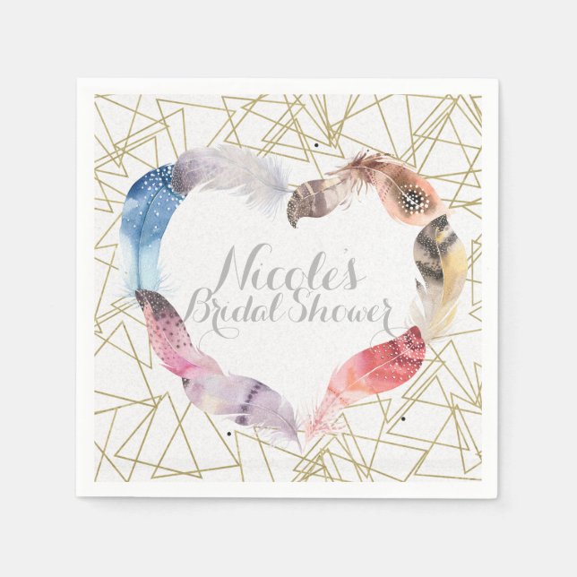 Boho Chic Feather Heart Bohemian Glam Party Napkins (Front)