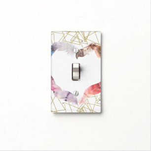 Boho Chic Feather Heart Modern Glam Bedroom Light Switch Cover