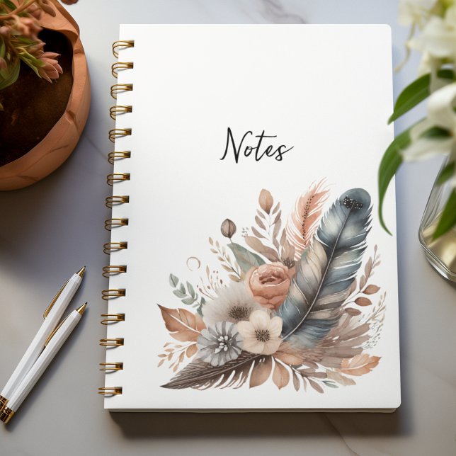 Boho Chic Feathers and Flowers Notebook For Her (Creator Uploaded)