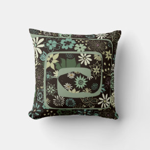 Boho Chic Floral Abstract Snake Sage Green Throw Pillow
