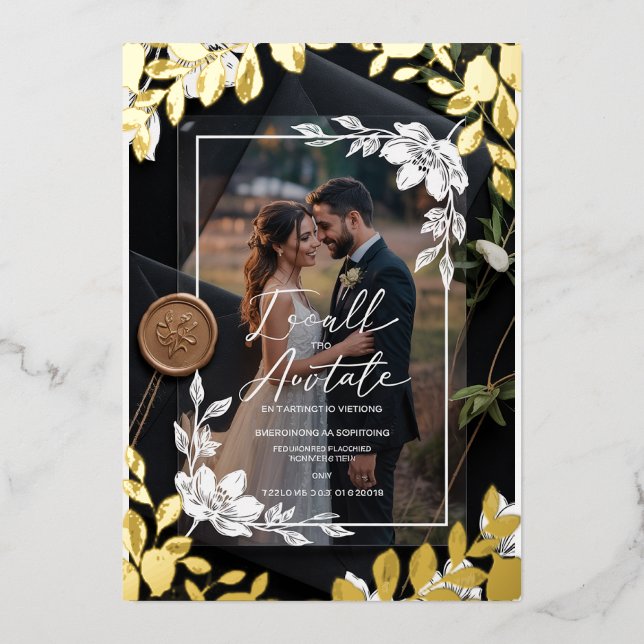 "Boho Chic Floral Acrylic Wedding Invitation with  Foil Invitation (Front)