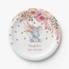 Boho Chic Floral Baby Elephant Pink Gold 7" Plate