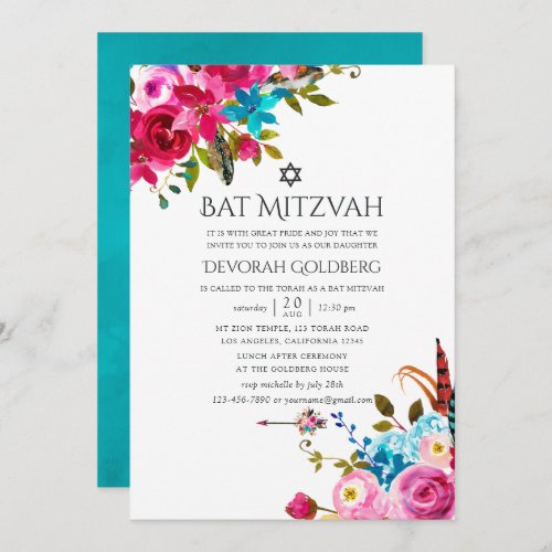 Boho Chic Floral Bat Mitzvah Invitation