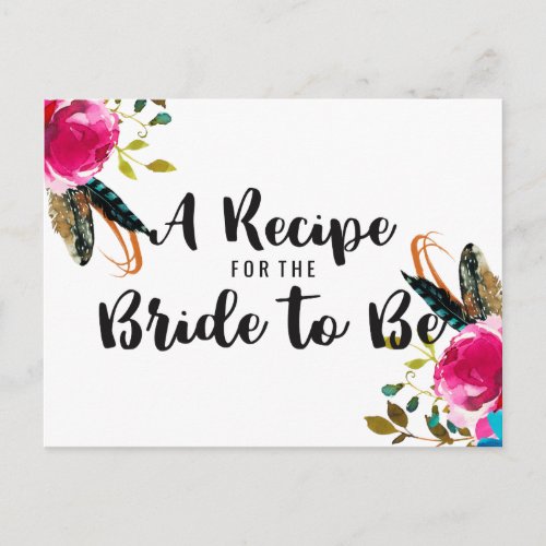 Boho Chic Floral Bouquet Bridal Shower Recipe Card