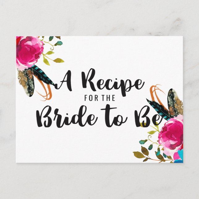 Boho Chic Floral Bouquet Bridal Shower Recipe Card (Front)