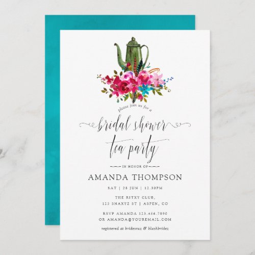 Boho Chic Floral Bridal Shower Tea Party Invitation