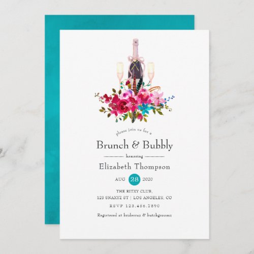 Boho Chic Floral Brunch and Bubbly Bridal Shower Invitation