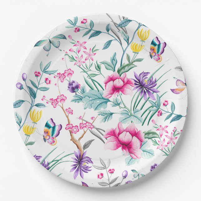 Boho Chic Floral & Butterflies Paper Plates 9" (Front)