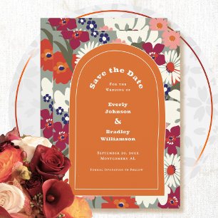 Boho Chic Floral Colorful QR Code Save the Date Invitation