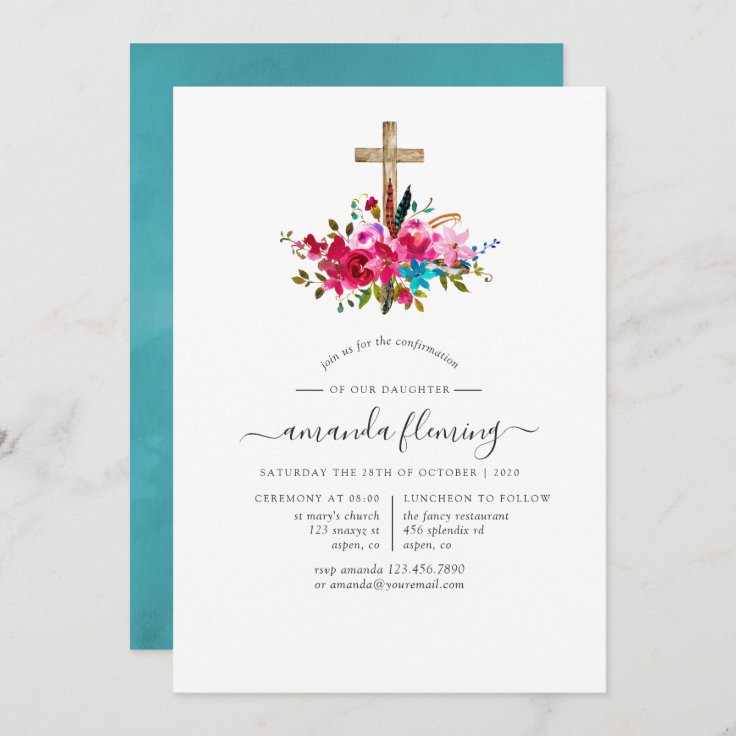 Boho Chic Floral Confirmation Invitation | Zazzle