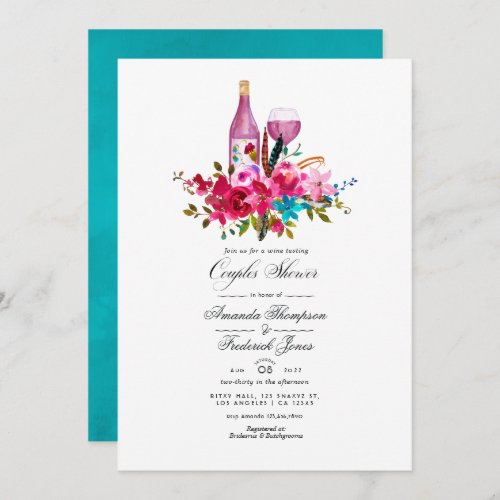 Boho Chic Floral Couples Shower Wine Tasting Invit Invitation