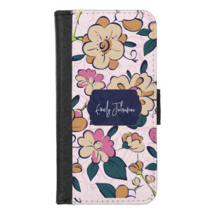 Boho Chic Floral Custom Name Trendy Pastel iPhone 8/7 Wallet Case