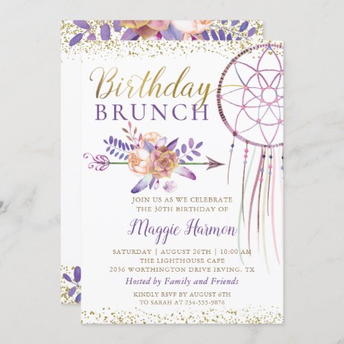 Boho Chic Floral Dreamcatcher Birthday Brunch Invitation