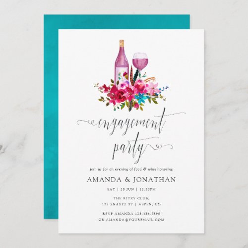 Boho Chic Floral Engagement Party Wine Tasting Invitation