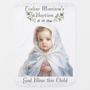 Boho Chic Floral Girls Baptism Baby Blanket