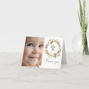Boho Chic Floral Girls Baptism Letterpress Thank You Card