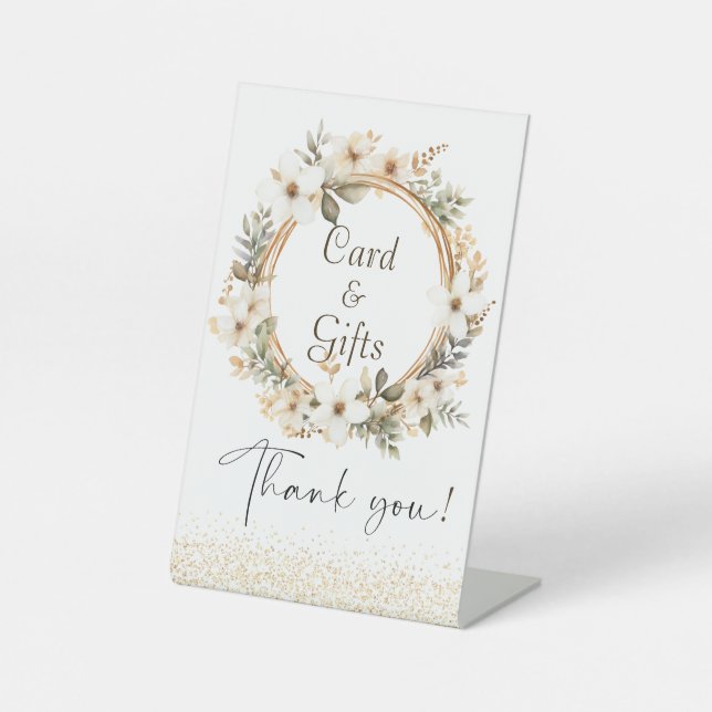 Boho Chic Floral Girls Baptism Pedestal Sign (Front)