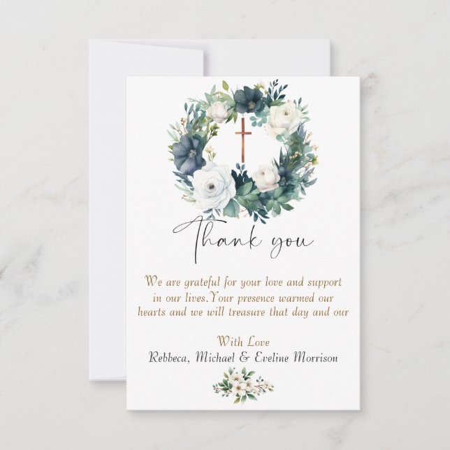 Boho Chic Floral Girls Baptism Thank You Card (Front)