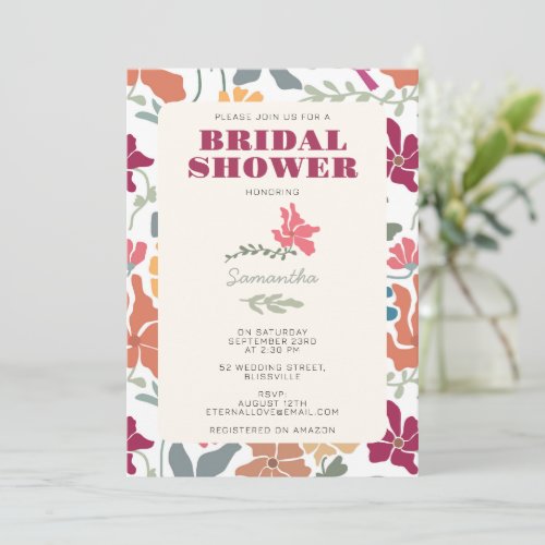 Boho Chic Floral Mid Century Retro Bridal Shower Invitation