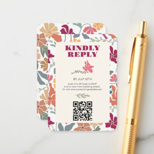 Boho Chic Floral Mid Century Retro Wedding Enclosure Card