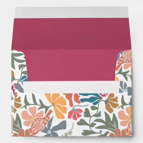 Boho Chic Floral Mid Century Retro Wedding Envelope