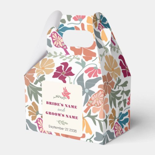 Boho Chic Floral Mid Century Retro Wedding Favor Boxes