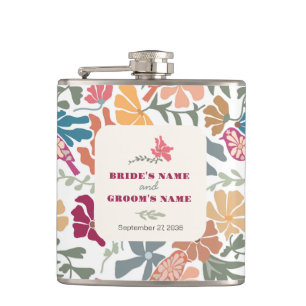 Boho Chic Floral Mid Century Retro Wedding Flask