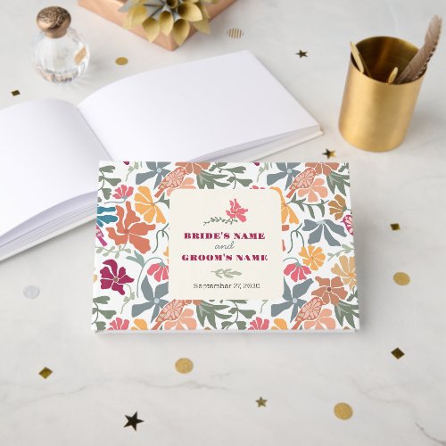Boho Chic Floral Mid Century Retro Wedding Guest Book