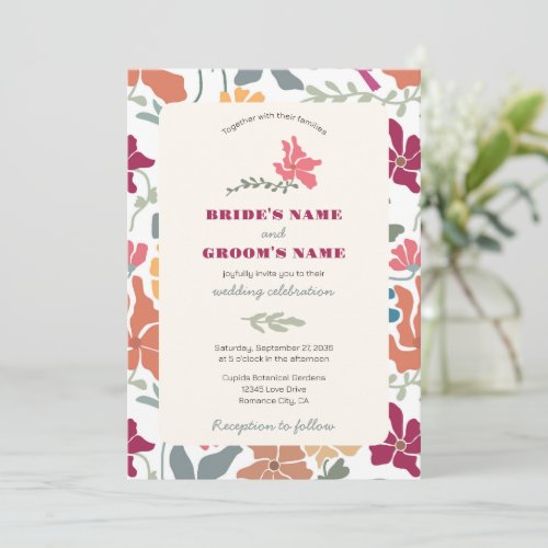Boho Chic Floral Mid Century Retro Wedding Invitation