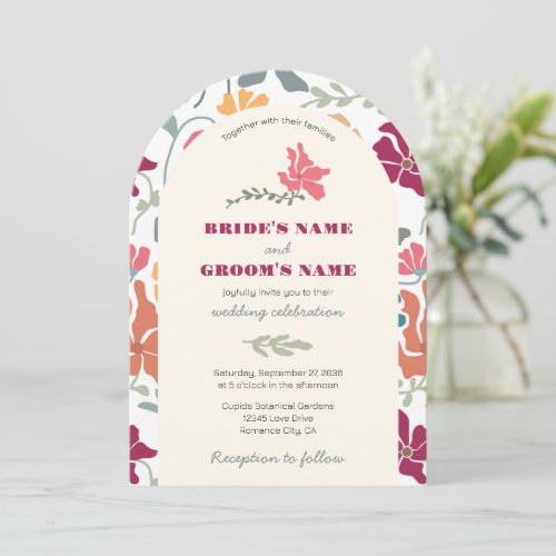 Boho Chic Floral Mid Century Retro Wedding Invitation