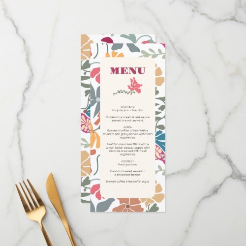 Boho Chic Floral Mid Century Retro Wedding Menu