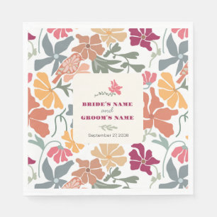 Boho Chic Floral Mid Century Retro Wedding Napkins