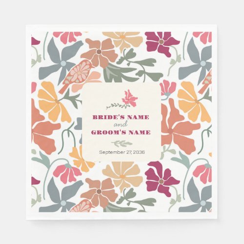 Boho Chic Floral Mid Century Retro Wedding Napkins